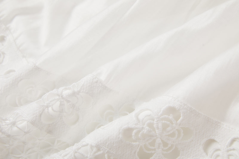 Eyelet Lace Tiered Flutter Sleeve Deep V-Neck Maxi Dress