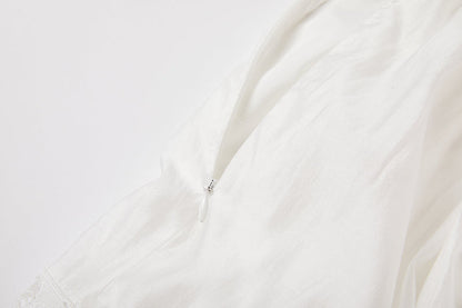 Eyelet Lace Tiered Flutter Sleeve Deep V-Neck Maxi Dress