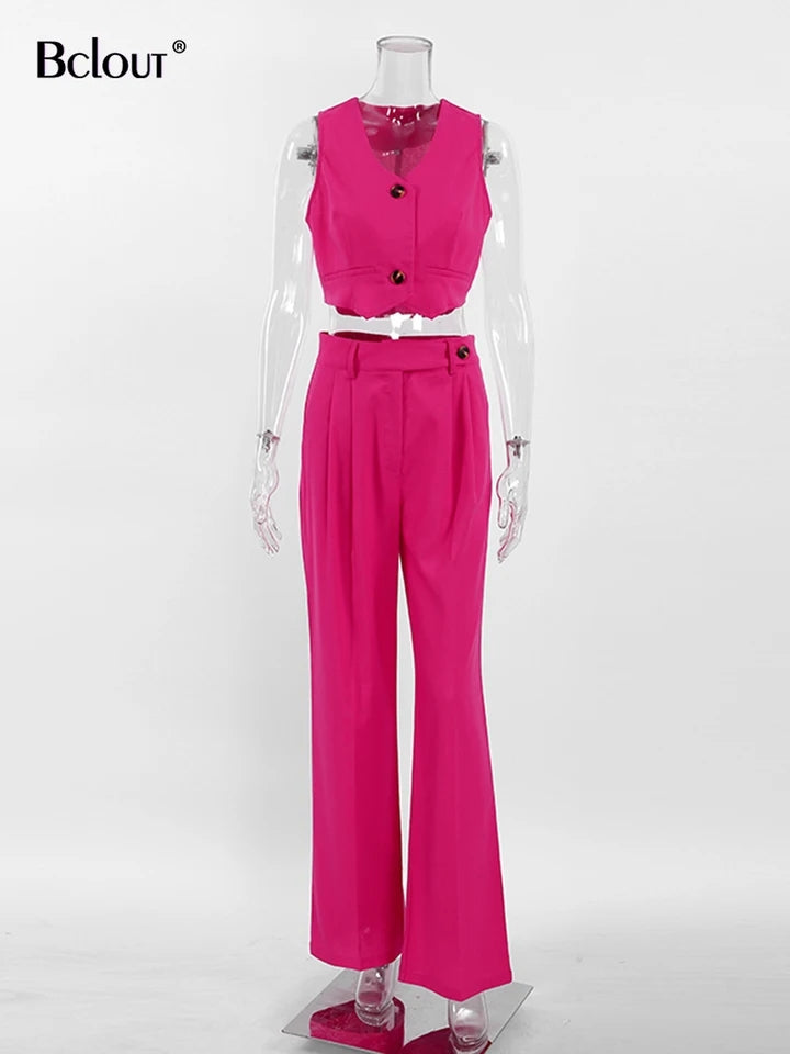 Linen Waist Coat Vest & High Waist Pants Coord Set