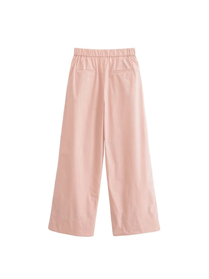 Poplin V neck Top & High Waist Wide Leg Pant Coord Set