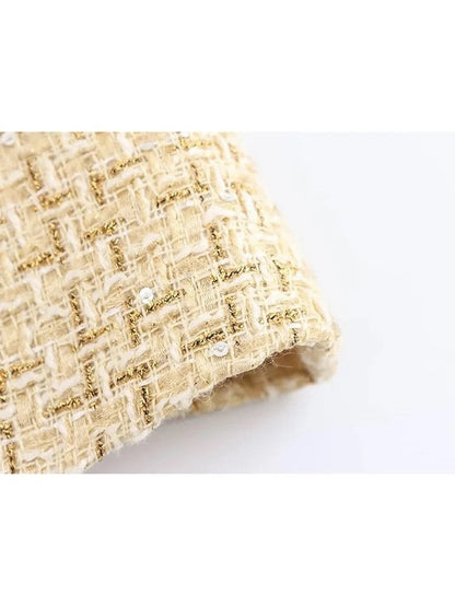 Tweed Long Vest Jacket With Belt