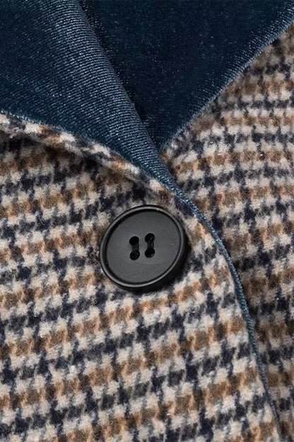 Houndstooth Long Sleeve Tweed Coat