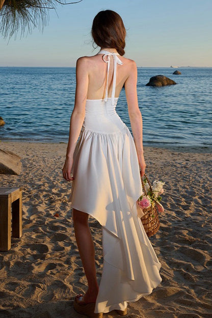 Fit High Waist Halter Neck Backless Maxi Dress