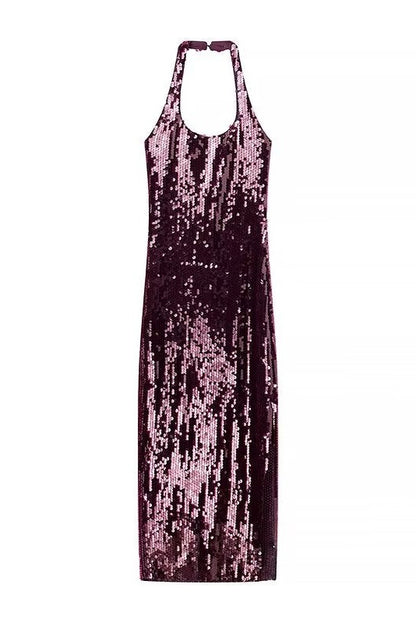 Virginia Halter Neck Sequin Midi Dress