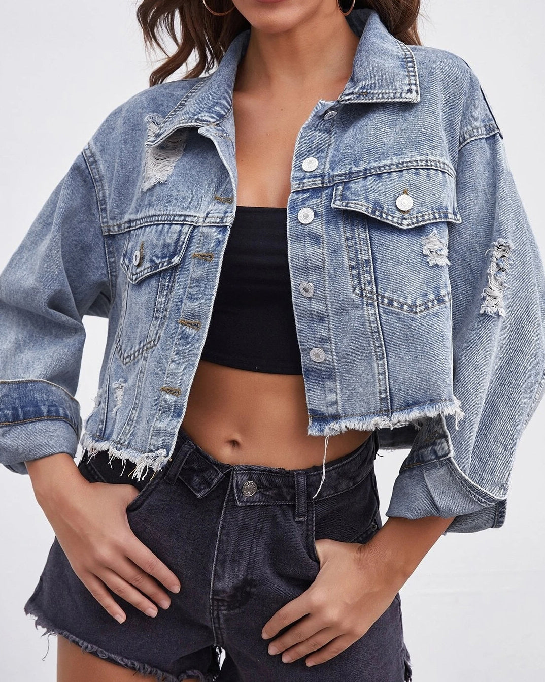 Ripped Denim Short Jacket