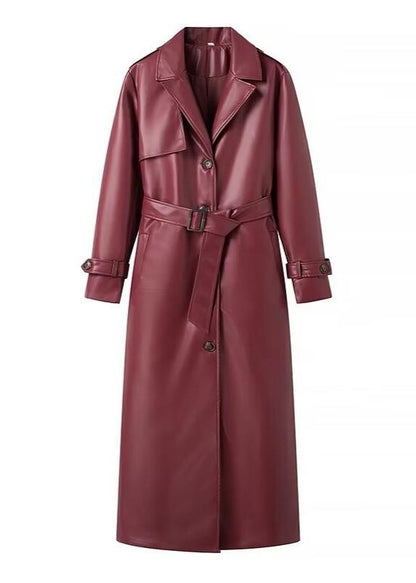 Long Leather Trench Coat - Sophisticated Comfort