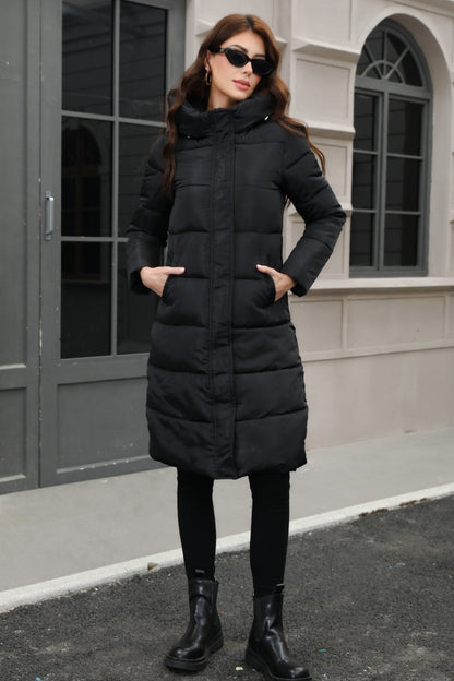 Plus Size Hooded Longline Puffer Coat