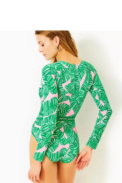 Green Zip-Up Floral Surf Set