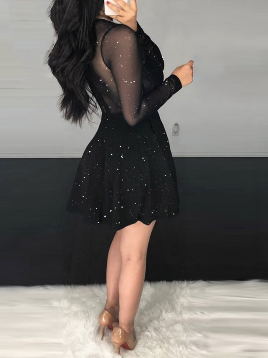 Sexy V-neck Bodycon Irregular Mesh Sequins Mini&Short Dresses