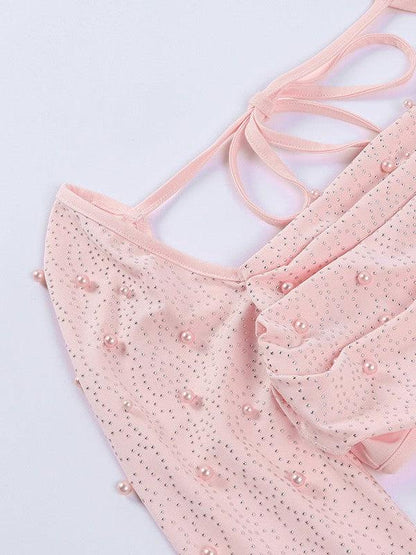 Pearl Beaded Crop Top & Sheath Skirt Coord Set