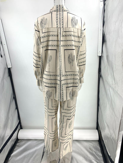 Abstract Print Full Sleeves Shirt & Pants Coord Set