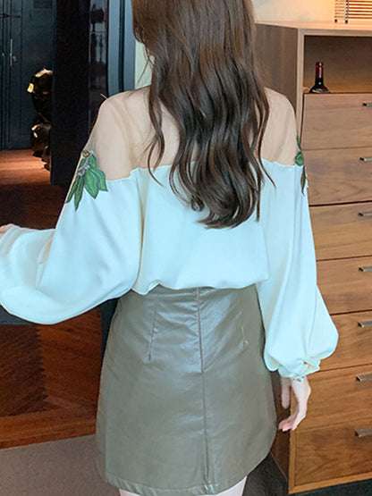 Gianna Elegant Embroidered Mesh Blouse