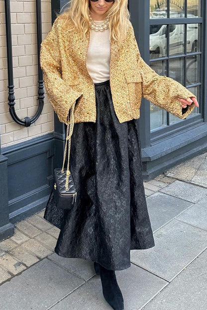 Stand Collar Zip Up Pocketed Sequin Jacket