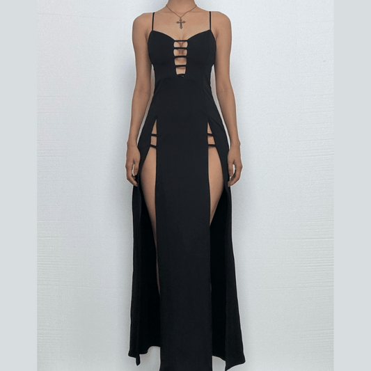 Hollow out high slit backless cami cut out maxi dress