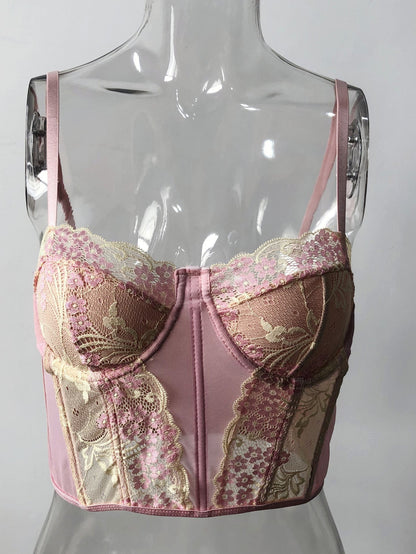 Embroidered Contrast Color Steel Ring Boning Corset Top