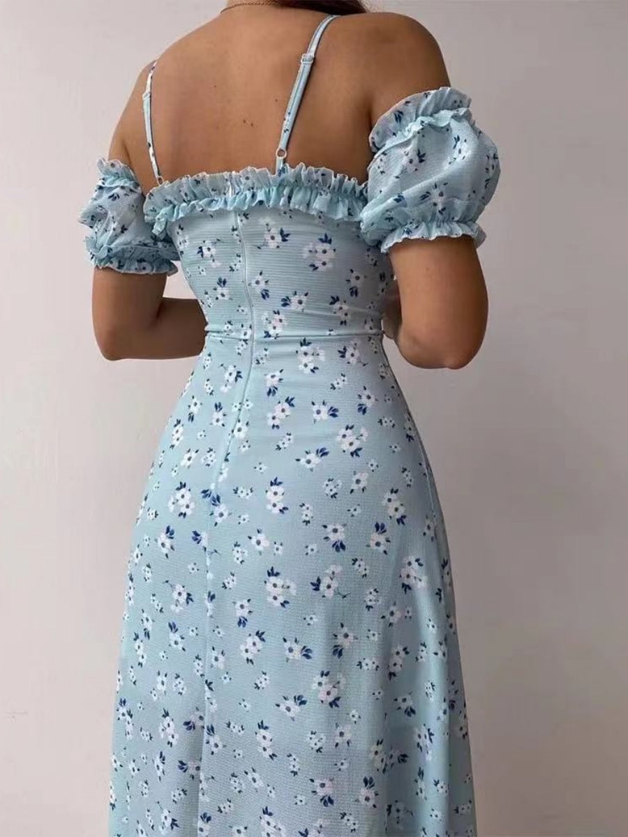 Floral Off-shoulder Slit Maxi Dresses