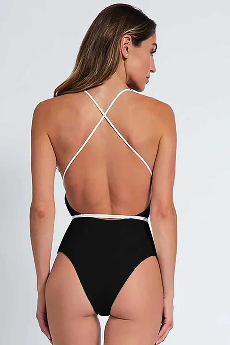 Halter Solid Color Floral Embellished Swimsuit