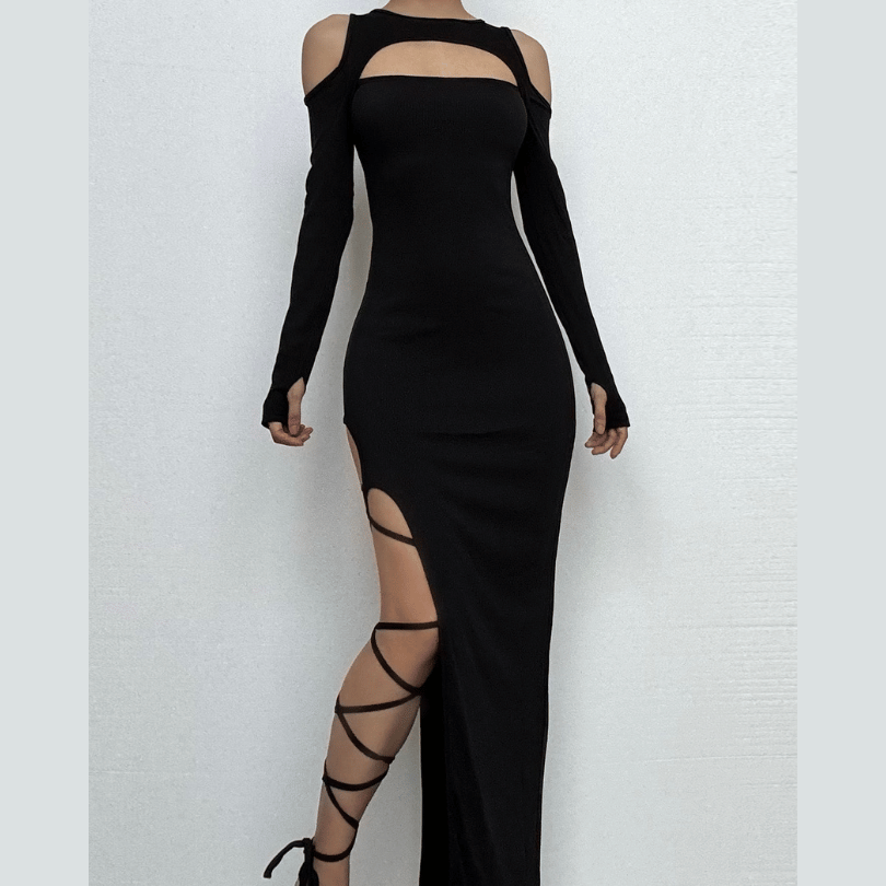 Long sleeve off shoulder hollow out cut out maxi dress