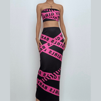 Letter print tube maxi skirt set