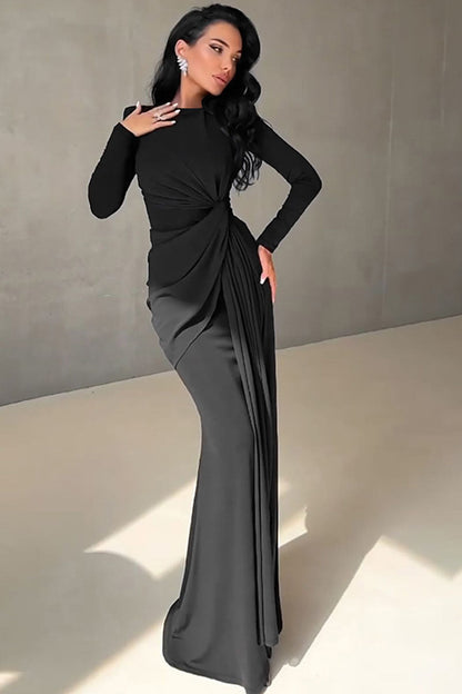Euro-Inspired Round Neck Evening Maxi Dress