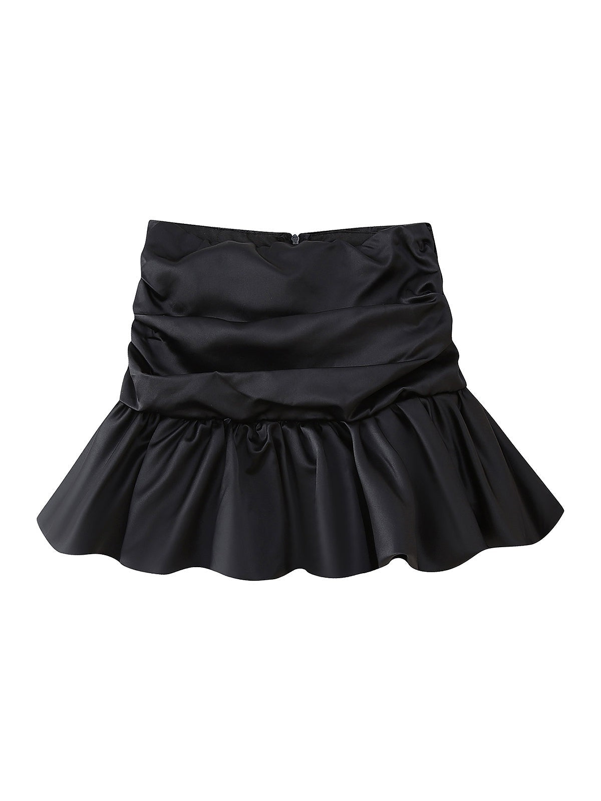 Pleated Ruffle Satin Ruched Short Skirt