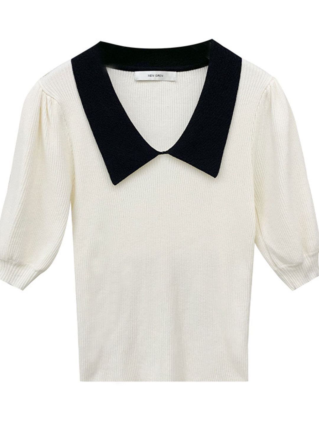 Alexis Retro Lapel Puff Sleeve Knitted Tops-Yellow