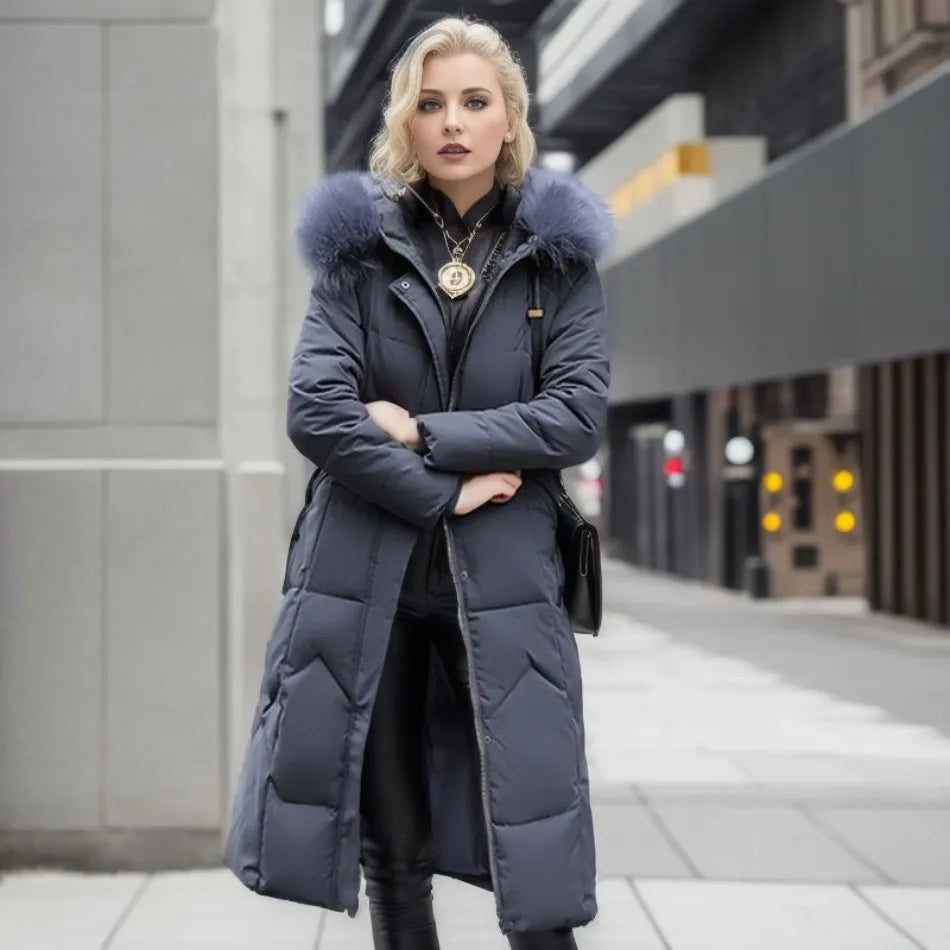 | Women's Winter Quilted Coat with Hood Trim