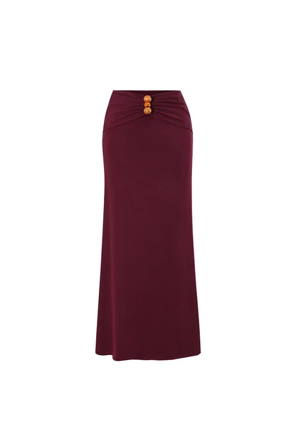 Burgundy Boho Beaded Cutout Swimsuit Set