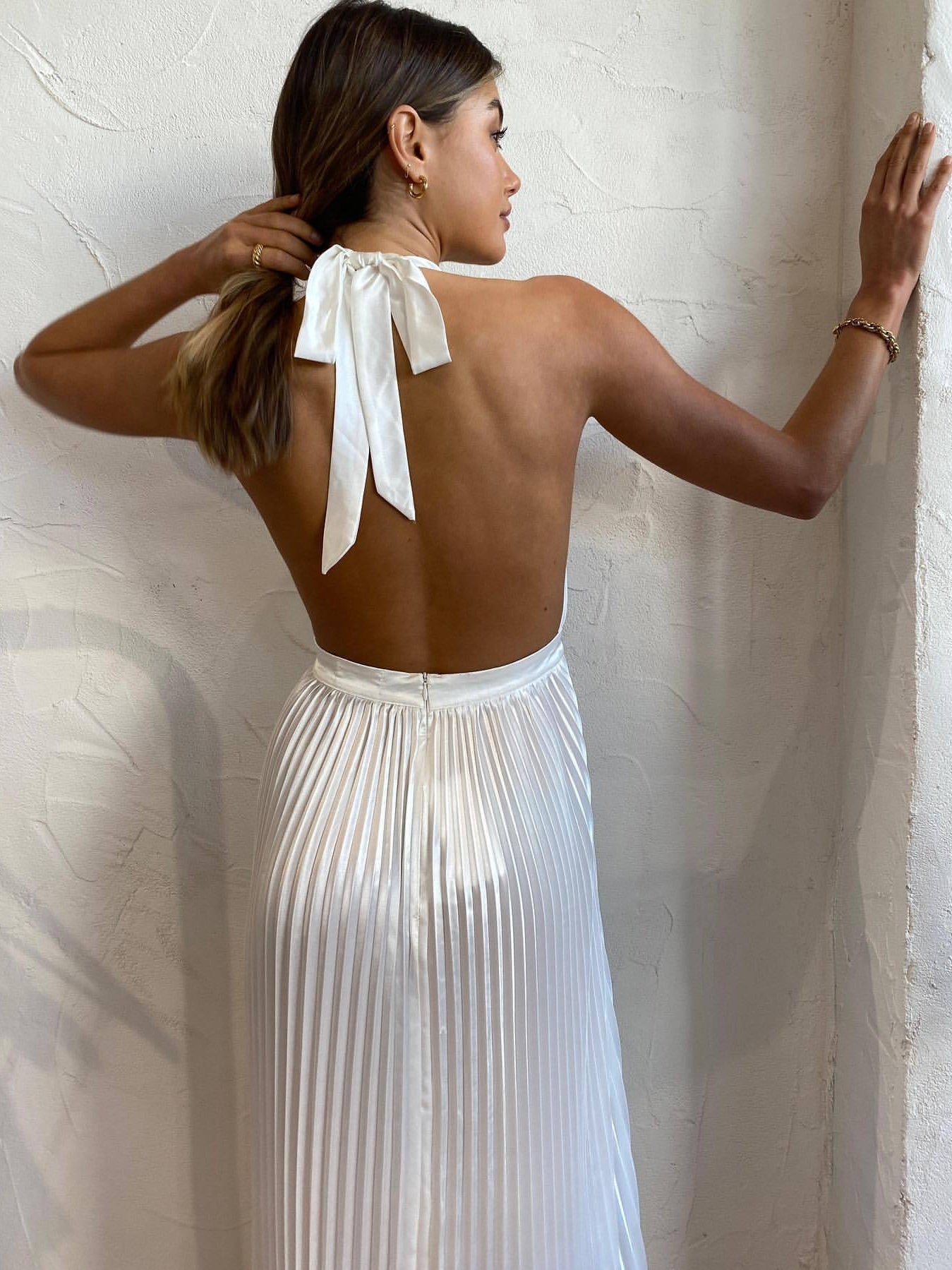 Semaya Halterneck Backless Pleated Dress
