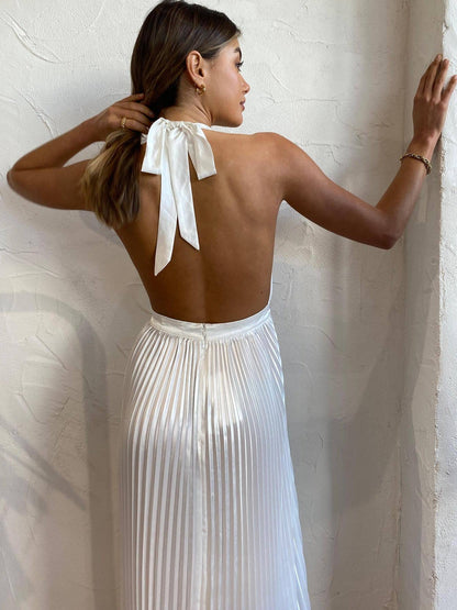 Semaya Halterneck Backless Pleated Dress