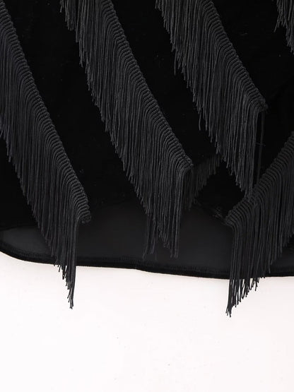 Tassel Fringe Velvet Waist Coat Vest Mini Skirt Set