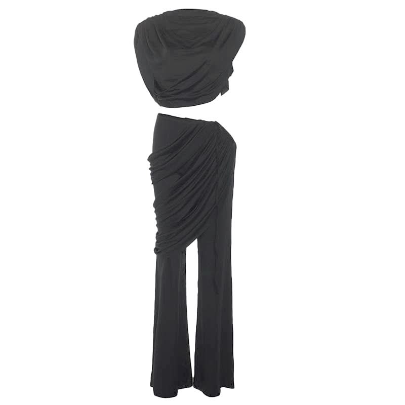Cap sleeve ruched solid pant set