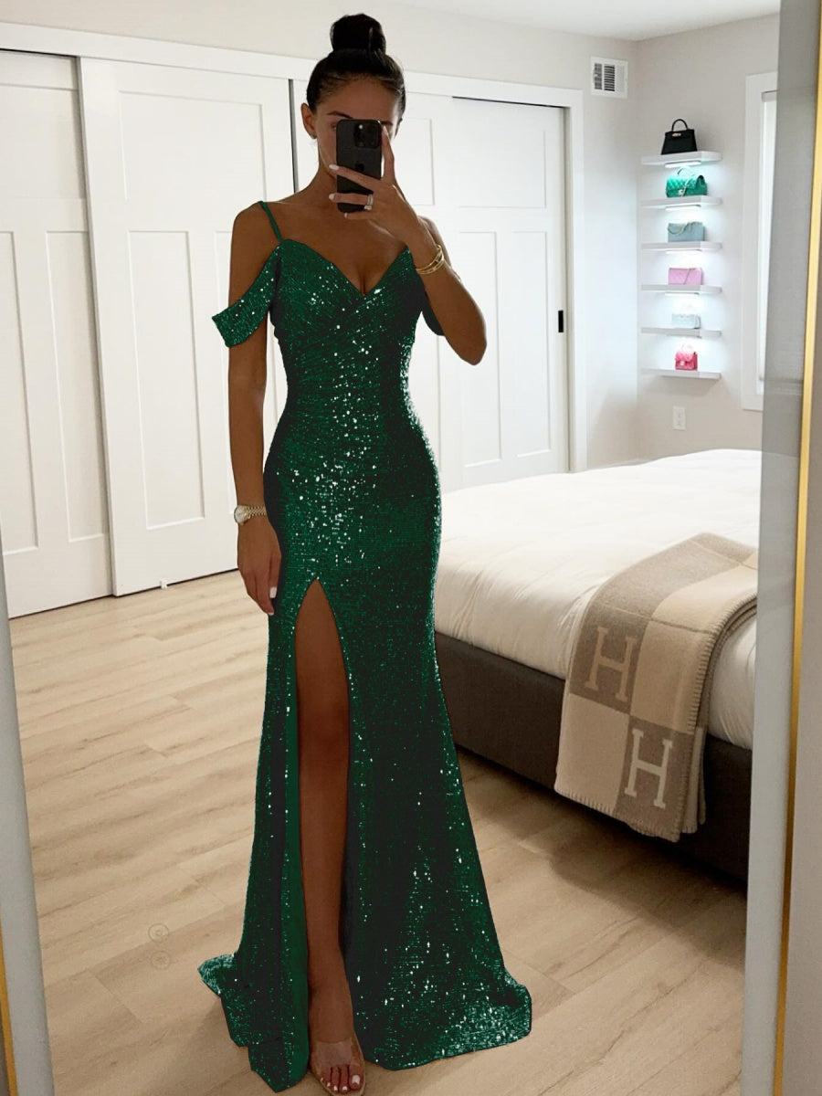 Sequins Slit Formal Dress Maxi Dresses