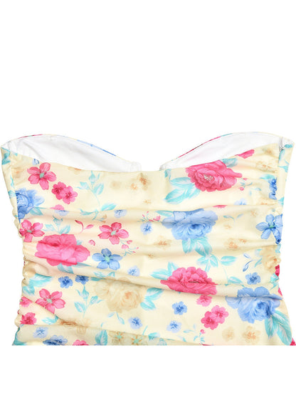 Floral Print Mesh Tube Top Fishtail Dress