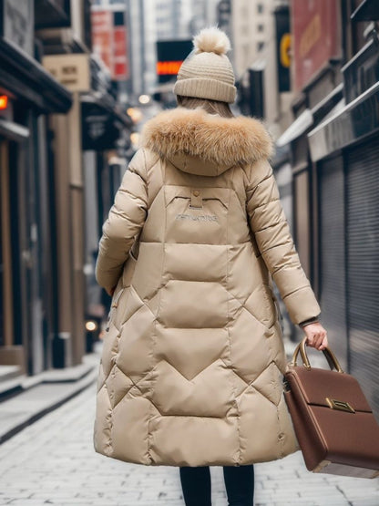 Thick Fur Collar Over-the-knee Mid-length Pocket Down Jacket