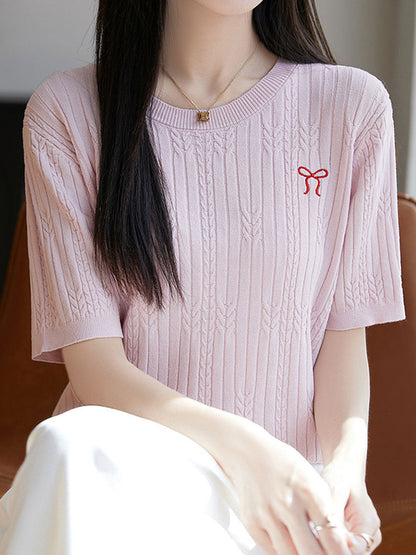 Bella Loose Crew Neck Embroidered Knitted Top