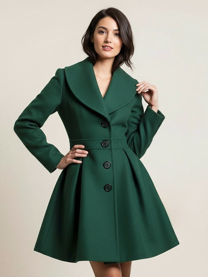 Wool Blend A-line Coat With Shawl Collar And Black Buttons For Women 2026