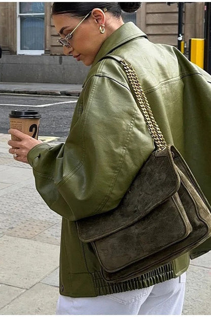 Vintage Green Faux Leather Jacket