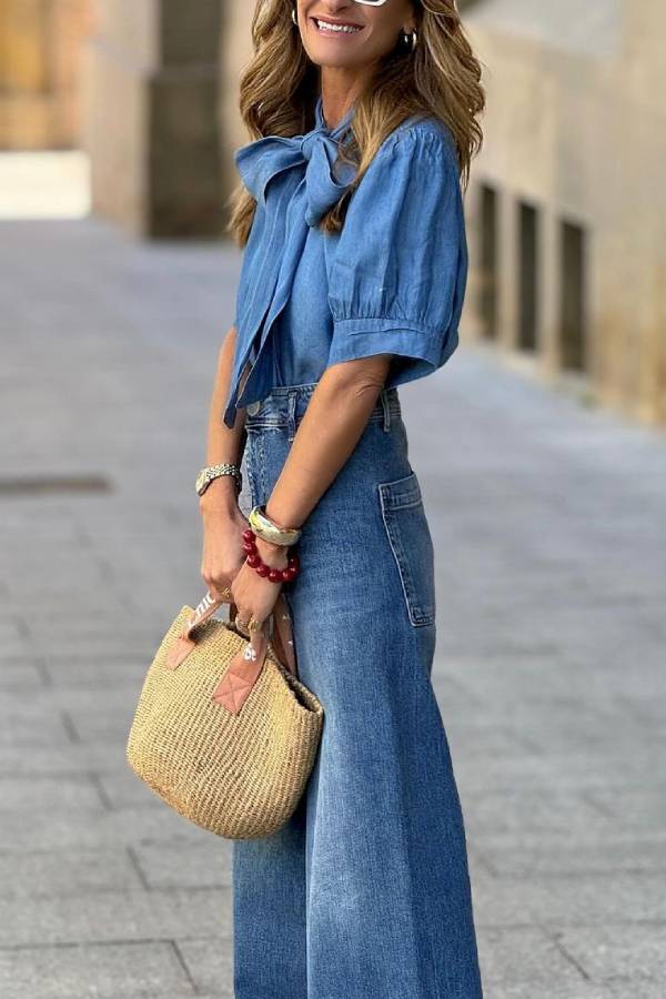 Blue Lace Denim Shirt