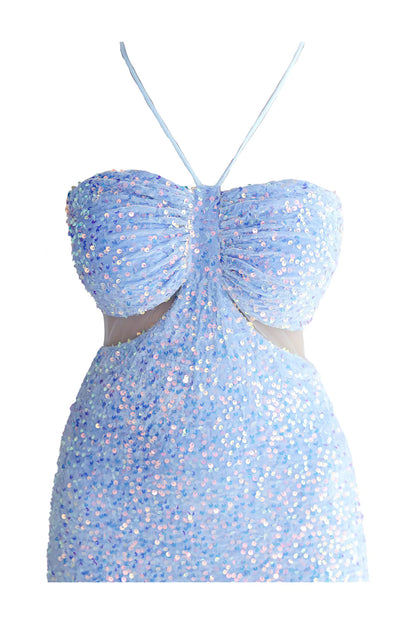 Artemis Blue Sequins Halter Dress
