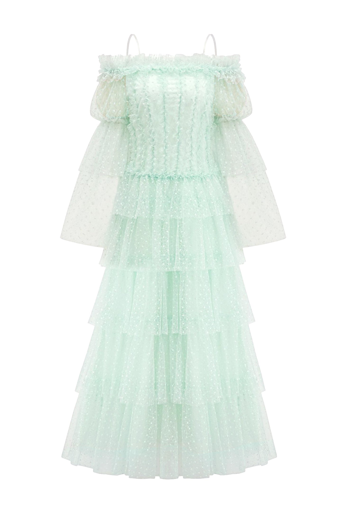 Landon Green Mesh Tiered Dress