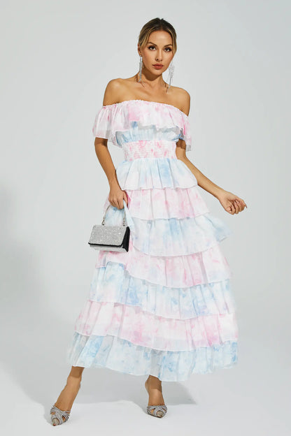 Paola Blue Pink Colored Ruched Dress
