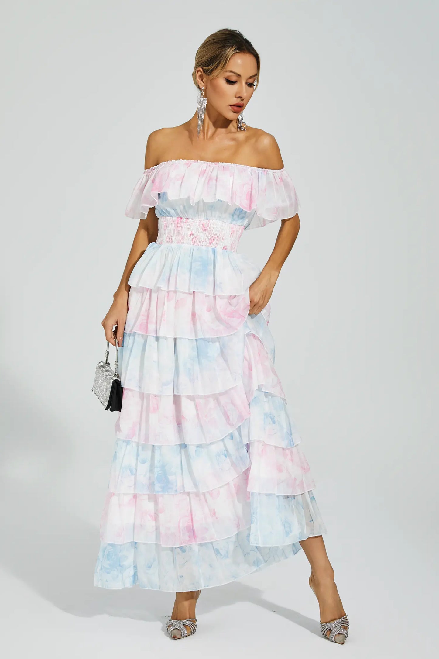 Paola Blue Pink Colored Ruched Dress
