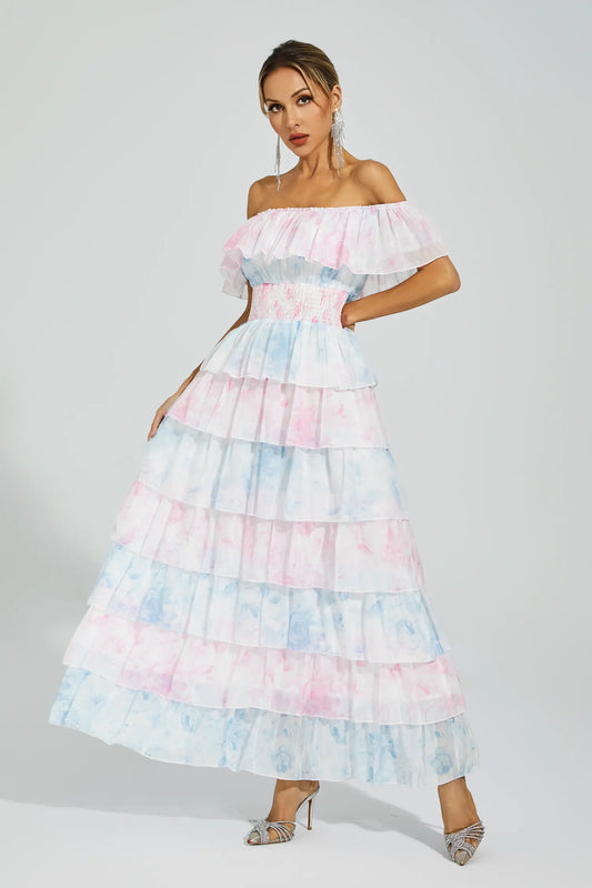 Paola Blue Pink Colored Ruched Dress