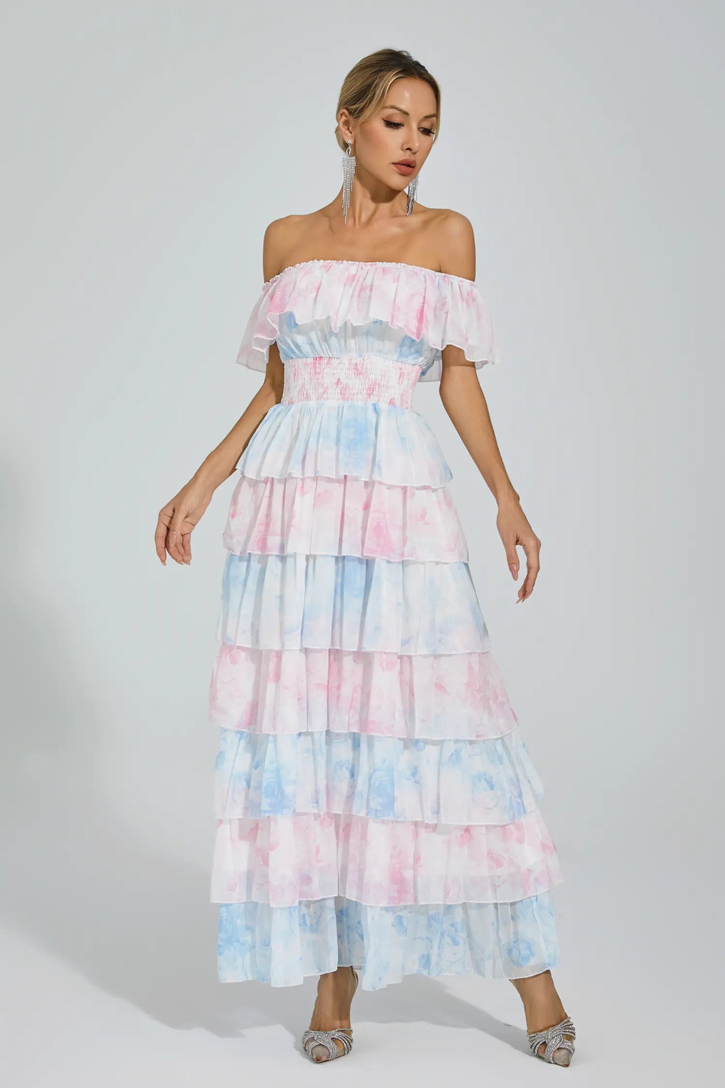 Paola Blue Pink Colored Ruched Dress