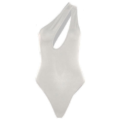 Solid One shoulder Hollow Out Bodysuit
