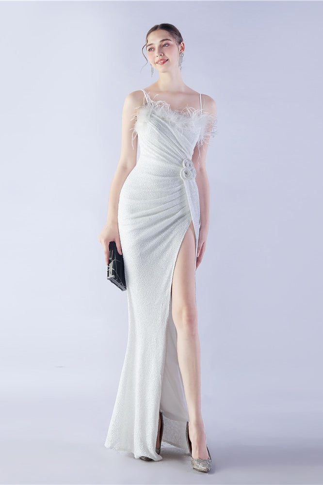 Ostrich Feather Embellished Maxi Dress