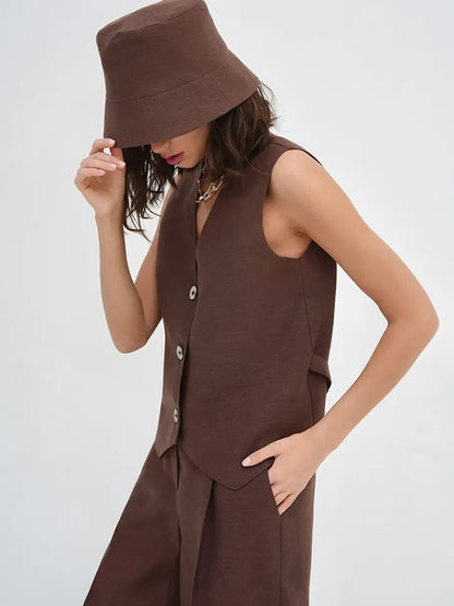 Waist Coat Vest & Wide Leg Pants Coord Set