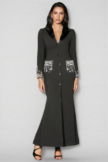 Zeno Deep-V Diamond Suit High Slit Maxi Dress