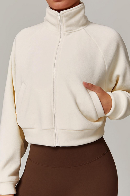 Fleece Lined Stand Collar Zip Yoga Warm Windproof Jacket
